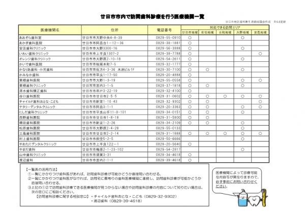 訪問歯科診療一覧