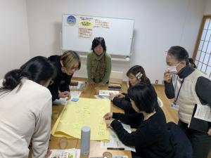 模造紙に付せんを貼る