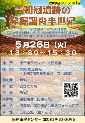 第1回歴史講座「吉和冠遺跡の発掘調査半世紀」
