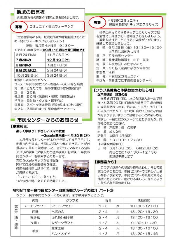6月号市民センターだよりウラ