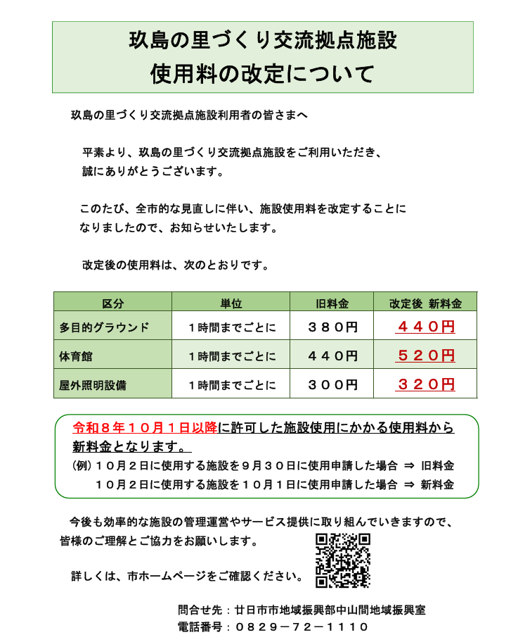 玖島の里づくり交流拠点施設使用料改定